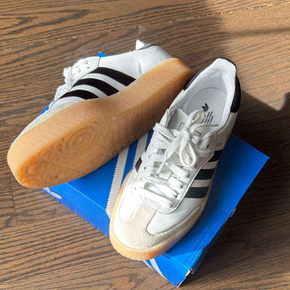 Adidas White and Black Sneakers with Gum Sole